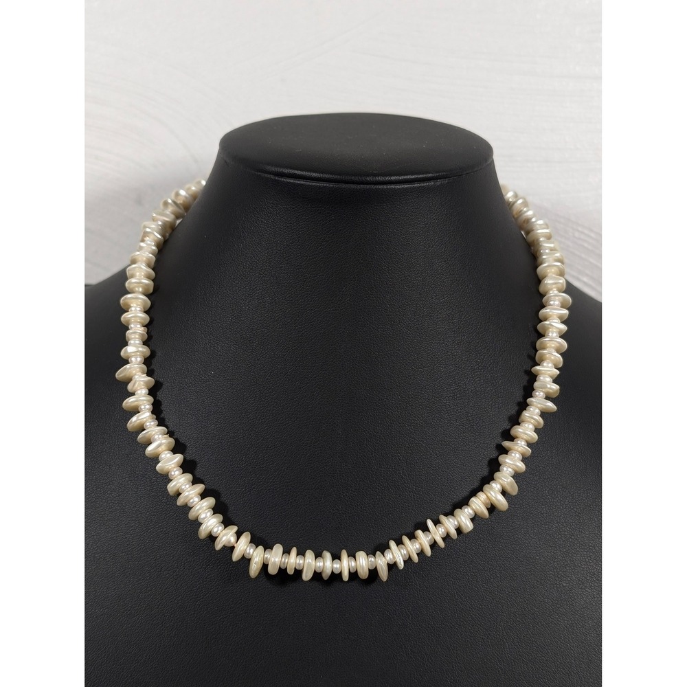 Vintage Faux Pearl Necklace Flat Coin Beads Glass Feel 17 Inch‎